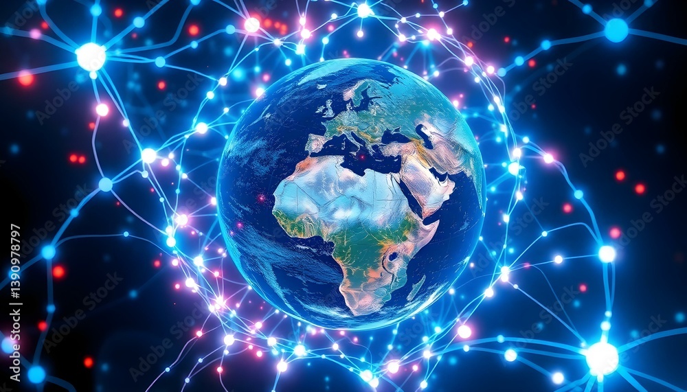 Obraz premium Global Network Connection: Futuristic Earth Technology