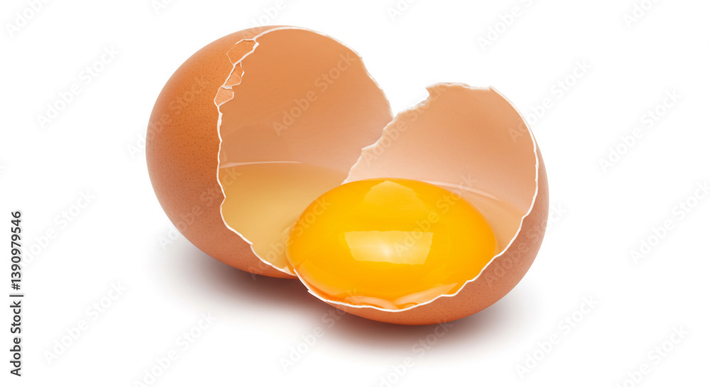 A vibrant, sunny yolk nestled in a cracked eggshell, a symbol of new beginnings and culinary potential, with clean bright lighting against a white background. A vibrant, sunny yolk nestled in a cracked eggshell, a symbol of new beginnings and culinary potential, with clean bright lighting against a white background.