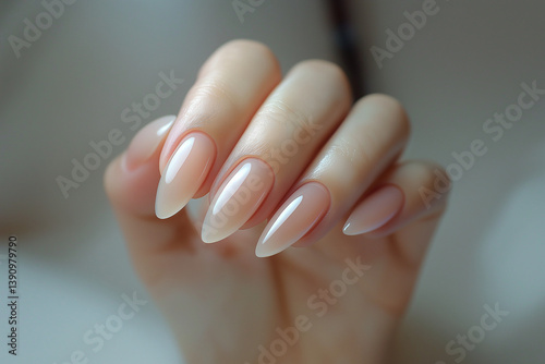 chrome milky soap pearl glazed russian manicure long squoval oval almond shape with clean cuticles and chrome powder with builder gel polish bridal white pink nude nails natural manicure mani