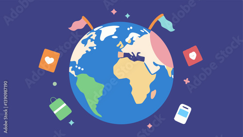 Environmental Impact A small earth surrounded by discarded fast fashion items tags clothes plastic encircled by social media icons representing influencers.