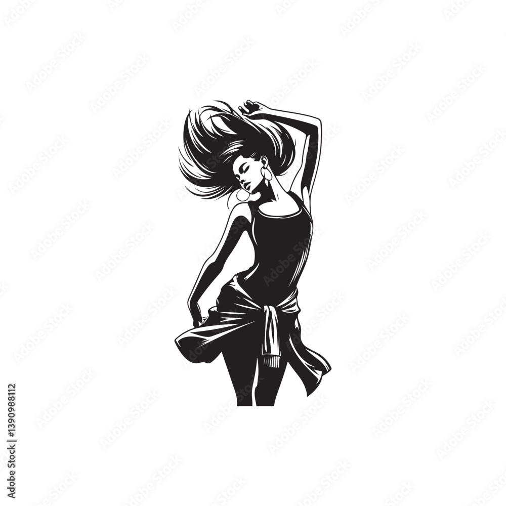 A vector illustration of a dancing girl, capturing graceful movement and expressive pose. Ideal for event promotions, dance designs, and creative projects celebrating the art of dance. A vector illustration of a dancing girl, capturing graceful movement and expressive pose. Ideal for event promotions, dance designs, and creative projects celebrating the art of dance.