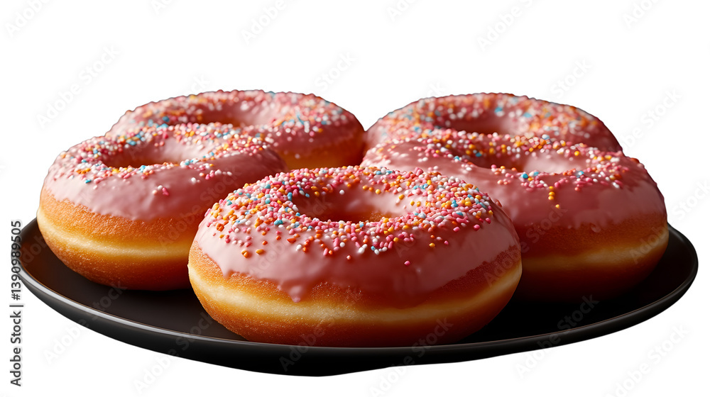 Delicious Pink Glazed Donuts with Colorful Sprinkles on a Plate Delicious Pink Glazed Donuts with Colorful Sprinkles on a Plate