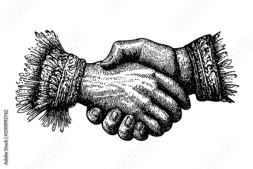 Detailed vintage handshake in engraved style