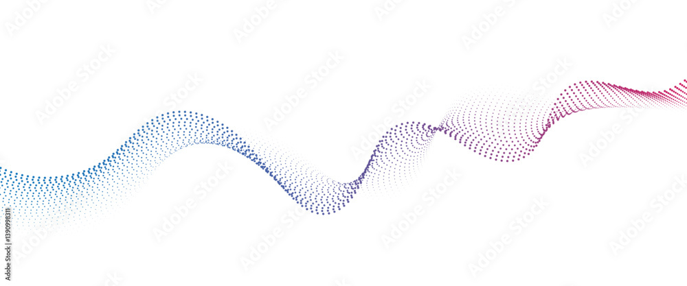 Flowing Dot Wave halftone gradient pattern on transparent background