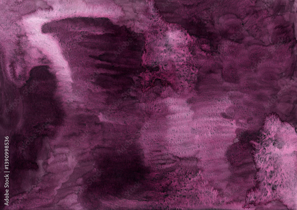 Abstract watercolor background in shades of burgundy, plum, and violet. Textured hand painted wash with organic flow, soft gradients, and artistic brush strokes. Ideal for print and design.