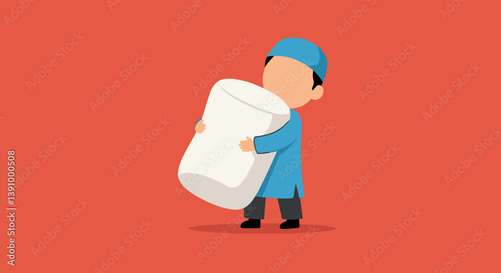 Animated Vector Illustration Of A Muslim Man Carrying A Large White Object Against A Red Background Animated Vector Illustration Of A Muslim Man Carrying A Large White Object Against A Red Background