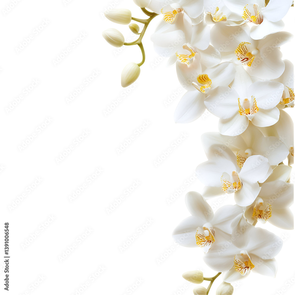 Obraz premium Stunning ReddishOrange Cymbidium Orchid Blooms, Isolated Black Background