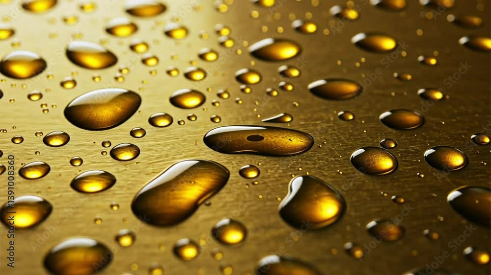 Water drops on a golden surface. Suitable for luxury branding, jewelry, cosmetic products, or abstract backgrounds in design projects. Water drops on a golden surface. Suitable for luxury branding, jewelry, cosmetic products, or abstract backgrounds in design projects.