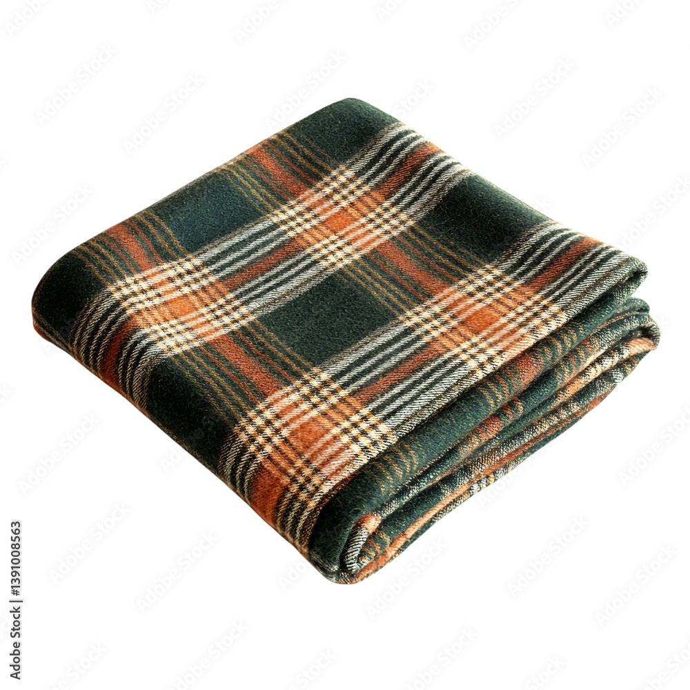 Folded Irish Tartan Plaid Fabric Blanket Isolated on Transparent Background Folded Irish Tartan Plaid Fabric Blanket Isolated on Transparent Background