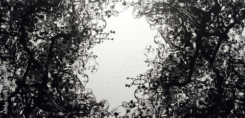 Abstract black and white design featuring swirling patterns, perfect for backgrounds, art projects, and modern designs.