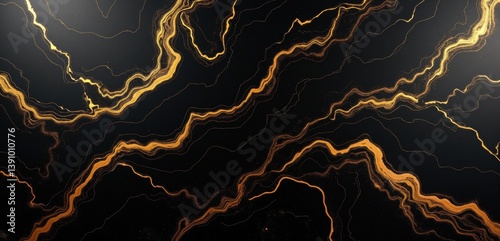 Elegant abstract black and gold background featuring fluid lines, perfect for luxury branding, elegant designs, or artistic projects.