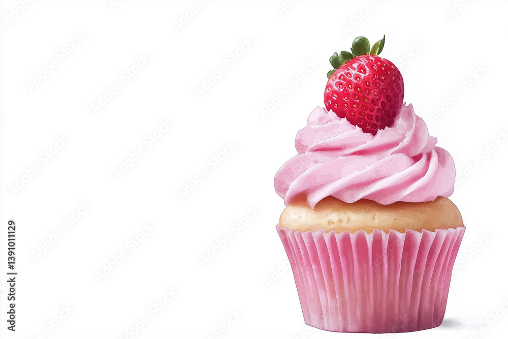 Strawberry cupcake on white background Strawberry cupcake on white background