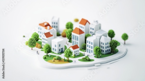 Miniature city, people, park, sunny day