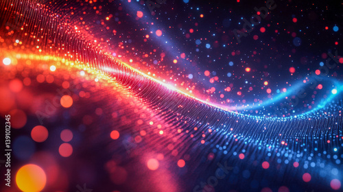 Dynamic flow of abstract data visualization featuring vibrant colors and energy bursts in an artistic render style