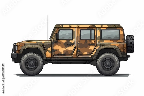 Armored Car with Camouflage Design: Rugged Military Vehicle for Off-Road Tactical Transport and Adventure