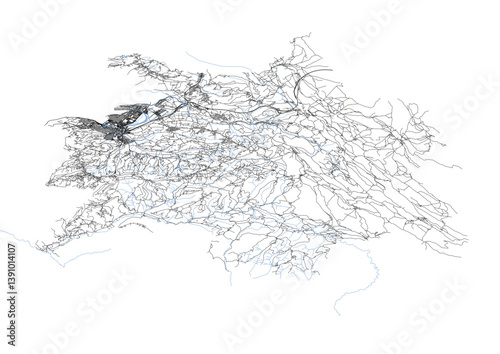 vector map of buildings, highway, waterway in koper, slovenia  with black and white color