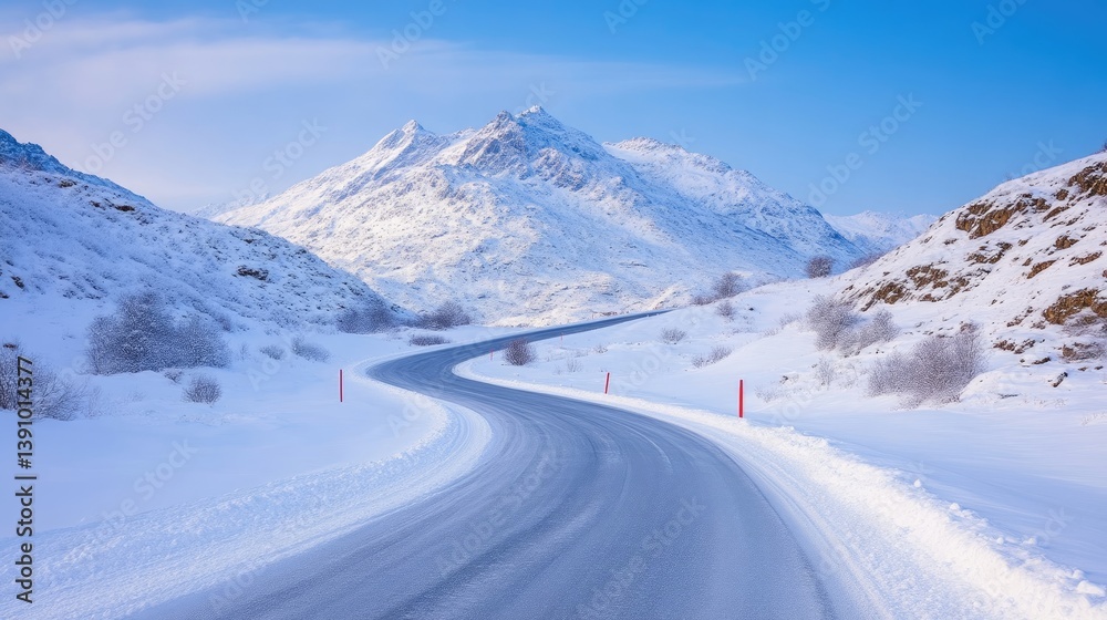 Snowy mountain road winding path Snowy mountain road winding path