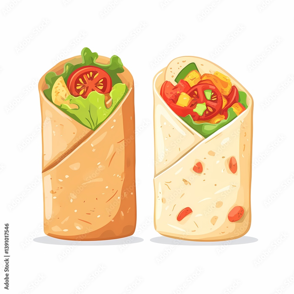 Obraz premium Delicious Mexican Burrito Wraps: Fast Casual Dining with Fresh Ingredients and Artisan Cooking