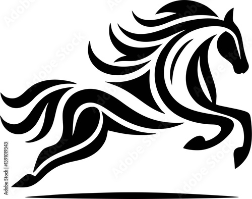 Black and white horse head tattoo vector illustration, a tribal animal design silhouette