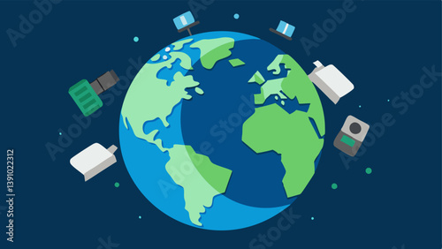 Earths Pollution An image of Earth halfcovered in debris with discarded electronics like keyboards and chargers littering the surface emphasizing the environmental impact of