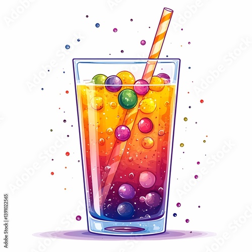 Colorful Cocktail Illustration: Fizzy Summer Party Beverage with Vibrant Bubbles and Refreshing Fruit Soda