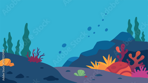 Dying Coral Reef An underwater scene showing a bleached and dying coral reef with colors fading and marine life struggling to find shelter a the rocks.