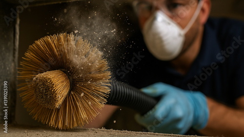 professional engaged in air duct cleaning uses specialized tools to ensure effective engineering and maintenance of air systems