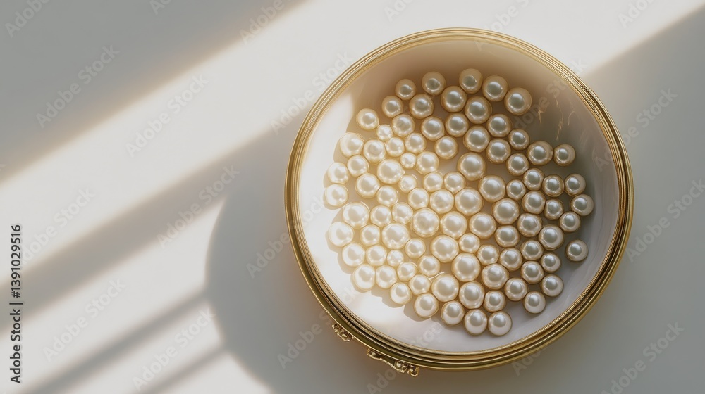 Pearl accessories placed inside an open shell on a white background, adding a natural and elegant touch