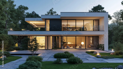 mockup of modern luxury house with garden at evening view.ai 