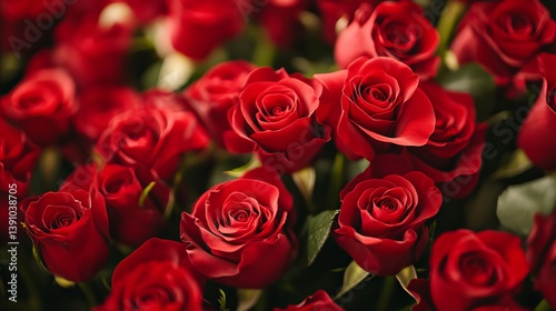 Beautiful red roses bouquet close up for valentine's day and romantic occasions floral arrangement gift idea