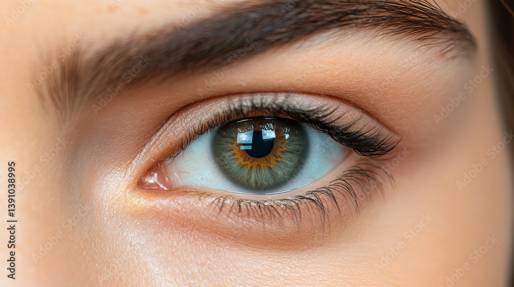 Close up portrait of beautiful green eyes with long eyelashes eyebrow and healthy skin detail view Close up portrait of beautiful green eyes with long eyelashes eyebrow and healthy skin detail view