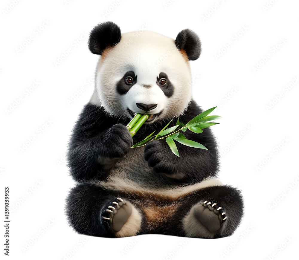 Cute Panda Sitting eating bamboo - An adorable panda sitting with a playful pose on transparent background. Perfect for children’s design and educational content Cute Panda Sitting eating bamboo - An adorable panda sitting with a playful pose on transparent background. Perfect for children’s design and educational content