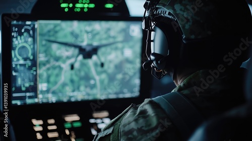 Obraz na płótnie Military pilot monitoring drone flight w salonie