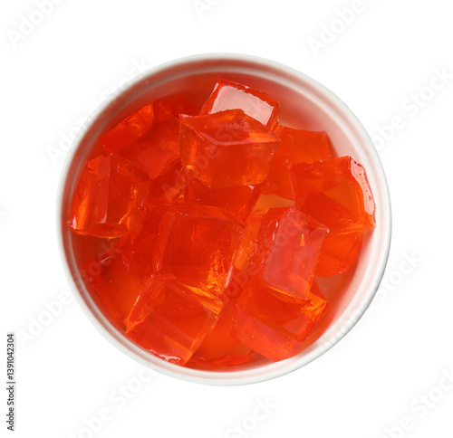 Wallpaper Mural Tasty jelly cubes in bowl isolated on white, top view Torontodigital.ca