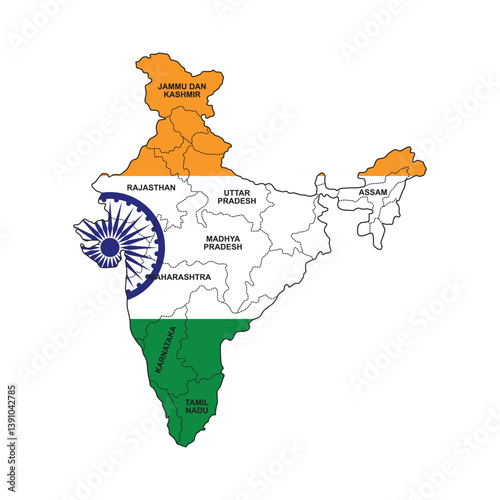 A map of India with the words Rajasthan, Jammu and Kashmir, Himachal Pradesh, Uttarakhand, Arunachal Pradesh, and Assam written on it