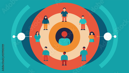 Echo Chamber A circular of people inside an echo chamber with soundwaves bouncing around filled with phrases like you are right and ignore the other side showing how