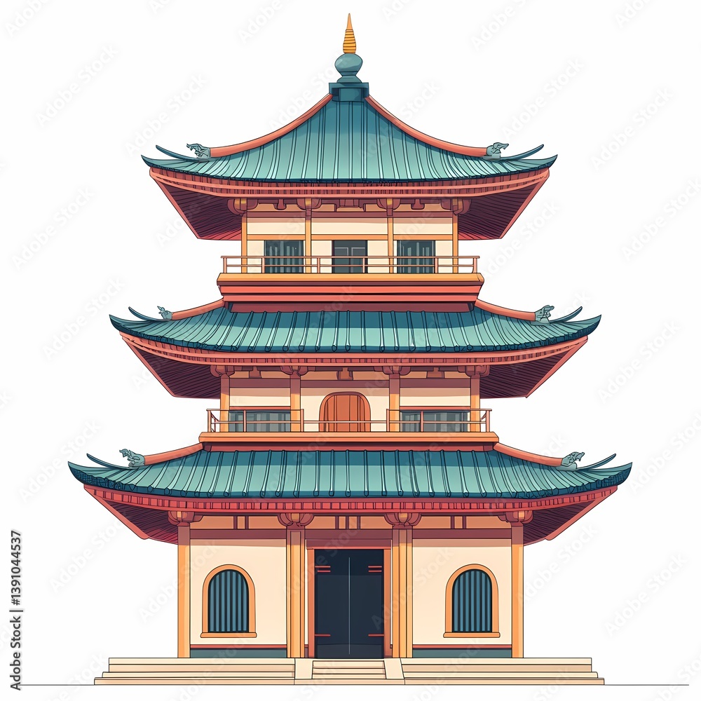 Fototapeta premium Beautiful Asian Pagoda Architecture: Iconic Spiritual Temple & Cultural Heritage Travel Destination