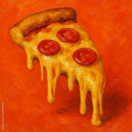 Melting Cheese Pizza Slice on Vibrant Orange