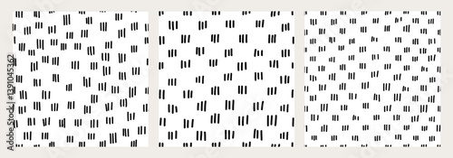 Obraz na płótnie Abstract pattern set. Black and white hand drawn seamless textures collection with playful designs like raindrops, dots, and dashes. Great for packaging, stationery, backgrounds, or textile projects w salonie