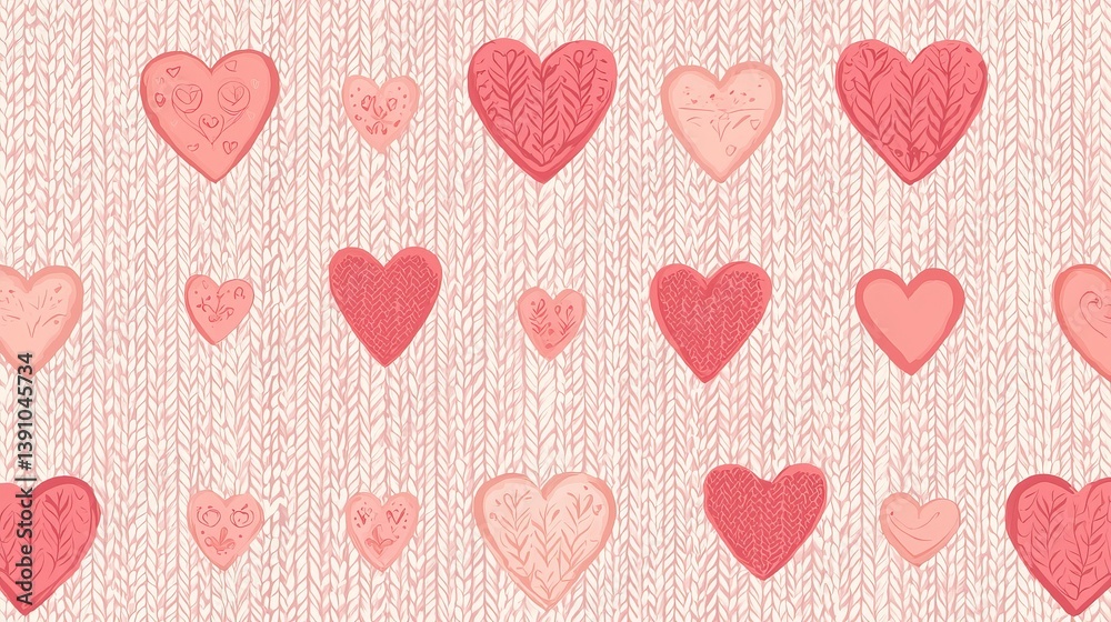 Seamless pink knitted sweater background, decorated with abstract Valentine symbols, soft wool texture, warm lighting, pastel color palette, vector style Seamless pink knitted sweater background, decorated with abstract Valentine symbols, soft wool texture, warm lighting, pastel color palette, vector style