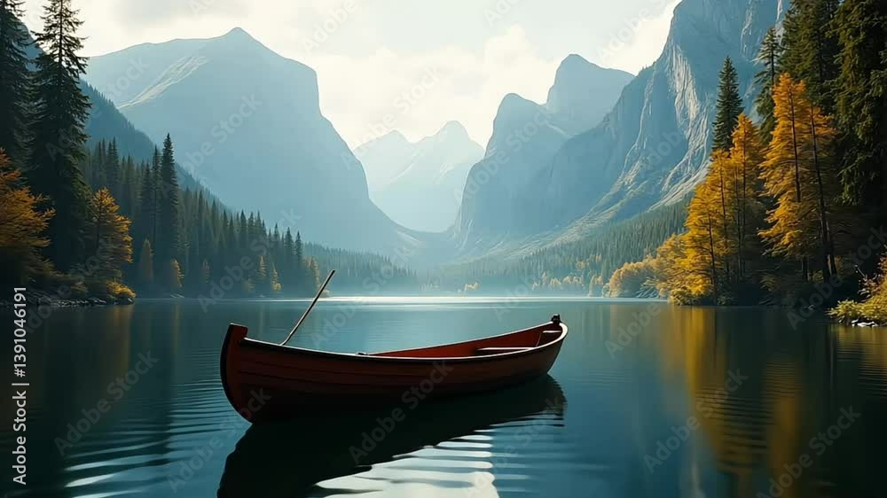 Lake with Mountains and Boat Lake with Mountains and Boat