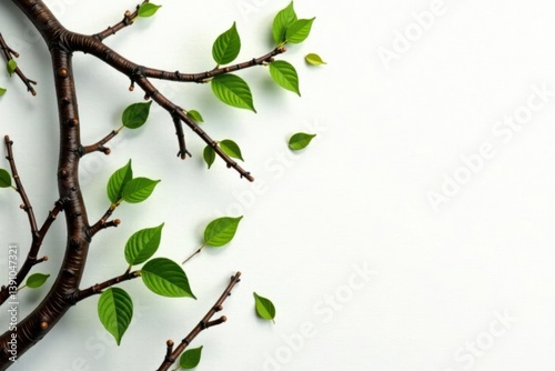 Thinner branches intertwined with thicker ones on a white background, foliage, wood