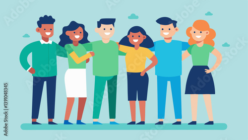 Group of Friends Supporting Each Other Several characters standing together with encouraging gestures showcasing the importance of support networks in overcoming rejection.