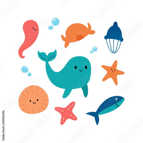 set of sea animals vector illustration