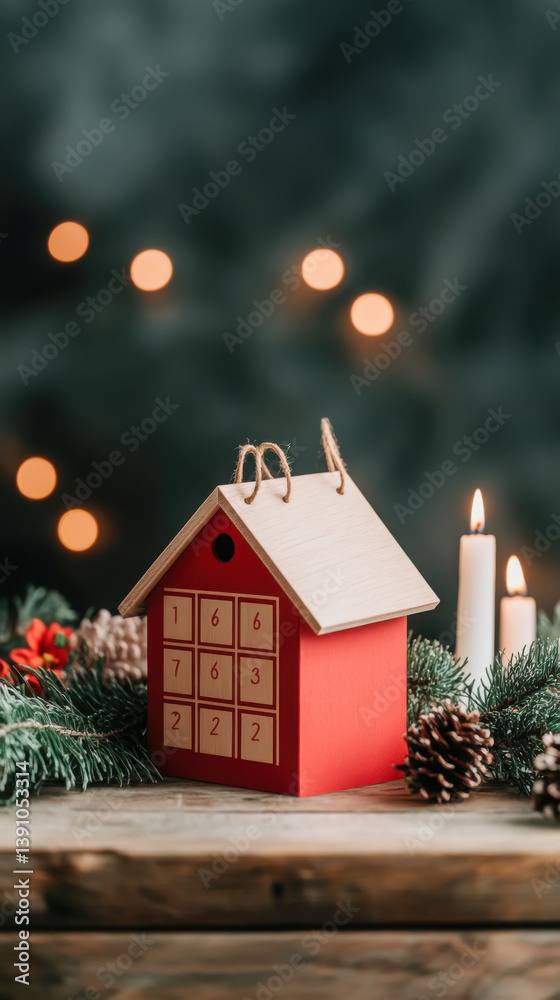 Festive advent calendar with candles and pinecones for christmas decor Festive advent calendar with candles and pinecones for christmas decor