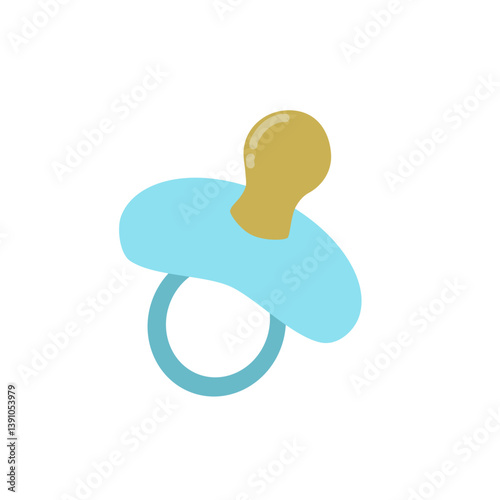 Light Blue Baby Pacifier with Gold Nipple, Simple Flat Icon