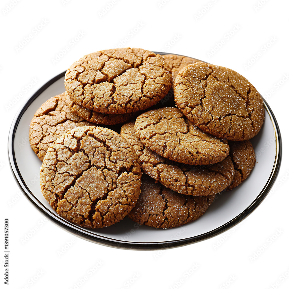 A Plate of Soft Molasses Cookies with Crackled Surfaces Isolated on Transparent Background A Plate of Soft Molasses Cookies with Crackled Surfaces Isolated on Transparent Background