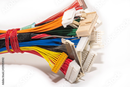 Bundle of various colored cables with various connectors