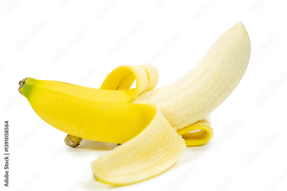 Peeled banana isolated on white background,