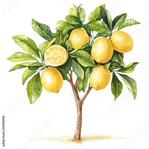 A watercolor painting of Lemon tree, isolated on a white background. Lemon tree vector

